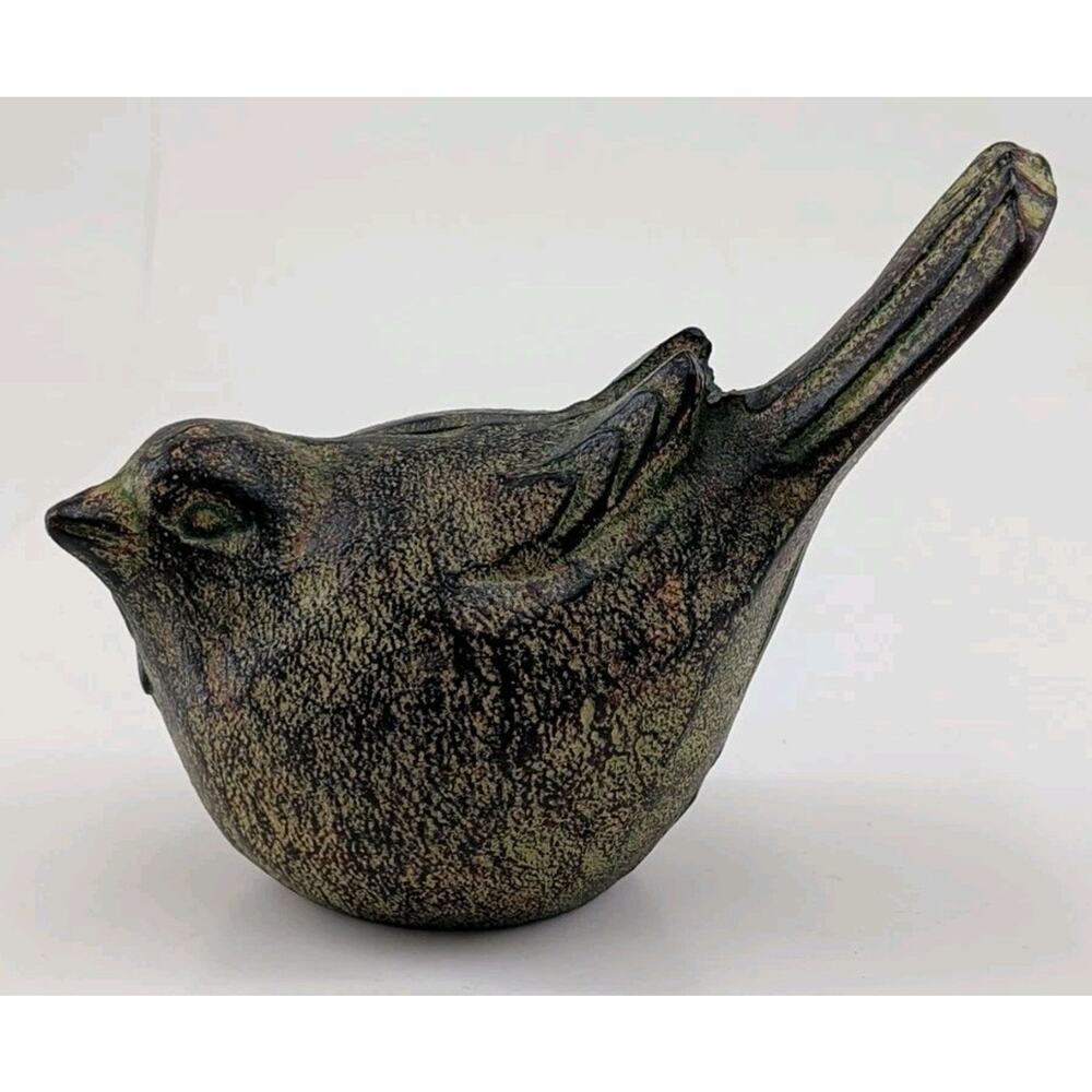 Cast Iron Bird Figurine - Rustic Farmhouse Decor - Heavy Verdigris Finish 7"
